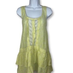 Anthropologie Eloise -Butter Yellow Lace Tiered Sleeveless Top Blouse XS